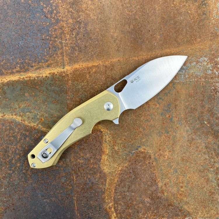 GiantMouse ACE Biblio Brass Böhler M390 Satin Blade Titanium Deep Carry Clip